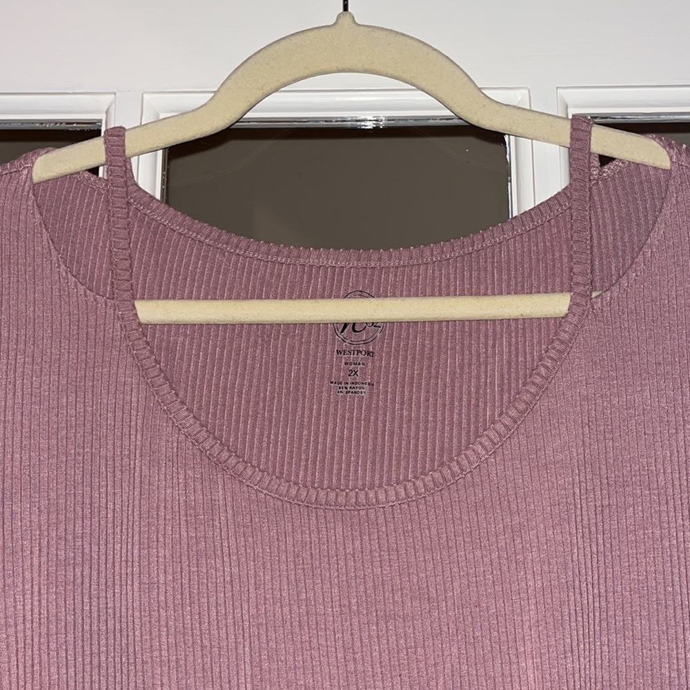 Westport Light Pink Open Shoulder Crew Neck Long Sleeve T-Shirt Sz 2X - Picture 3 of 5